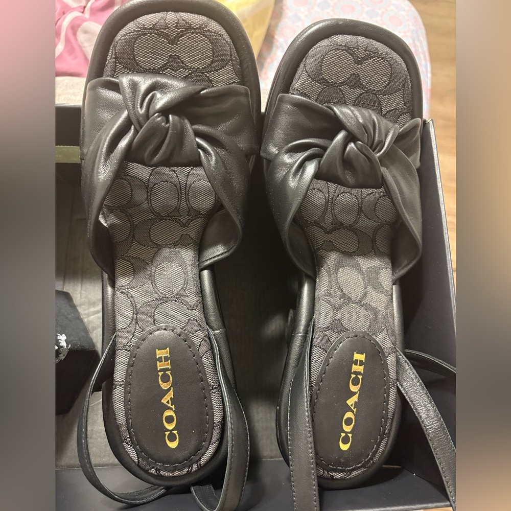 Coach Black Bow Detail Sandals